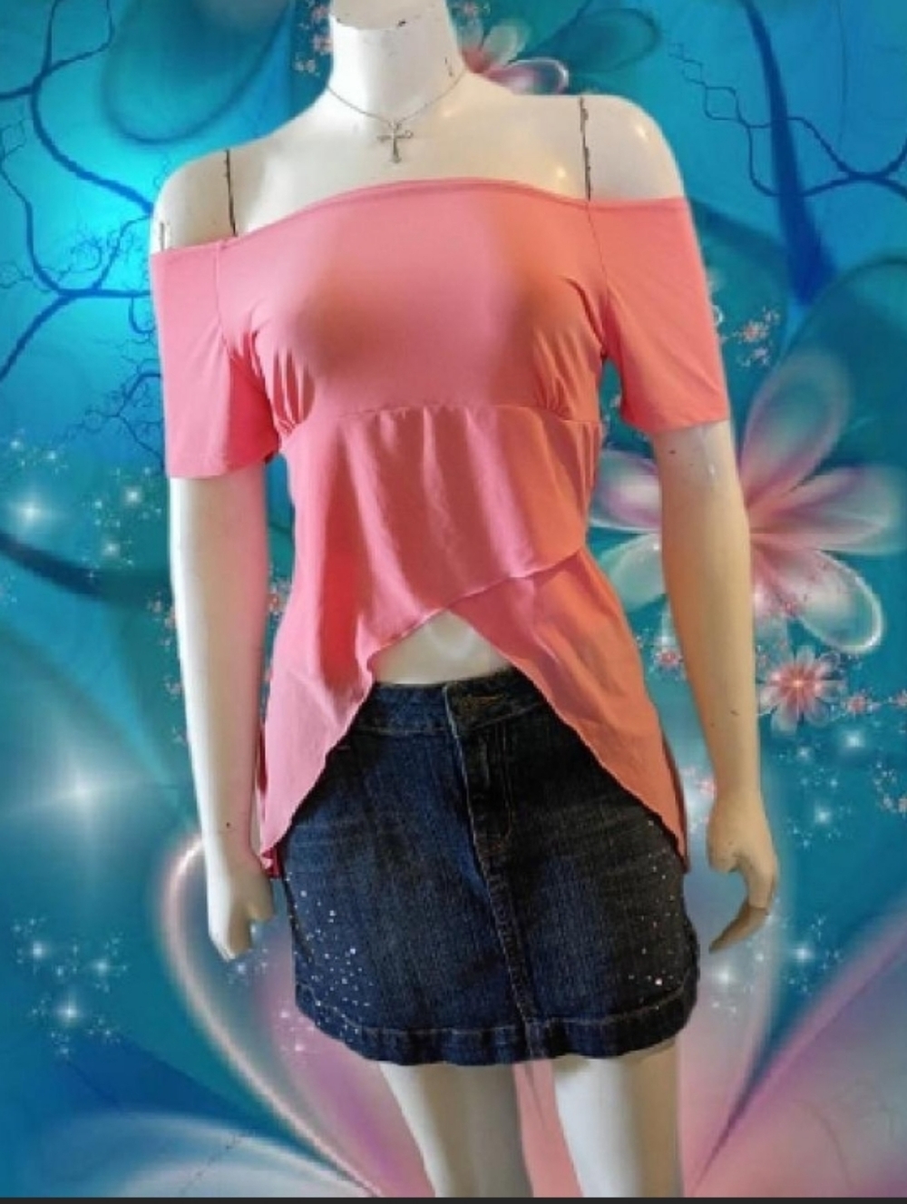 Vtg 90s Y2K Dynamite women's L pink asymmetrical top W/ open lower stomach
